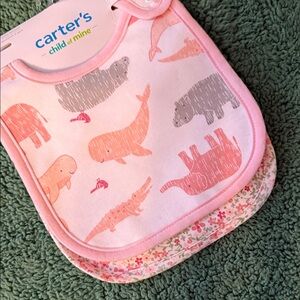 Carter's Child of Mine Pink and Gray Animal Bib Set